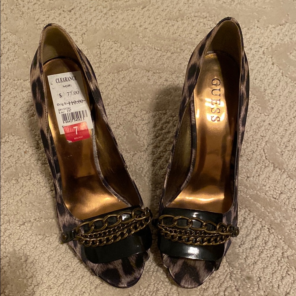 GUESS Leopard Print Peep Toe Heels